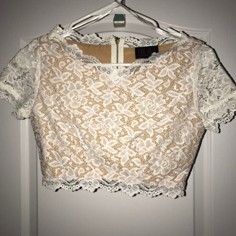 Cream and Tan Lace Crop Top